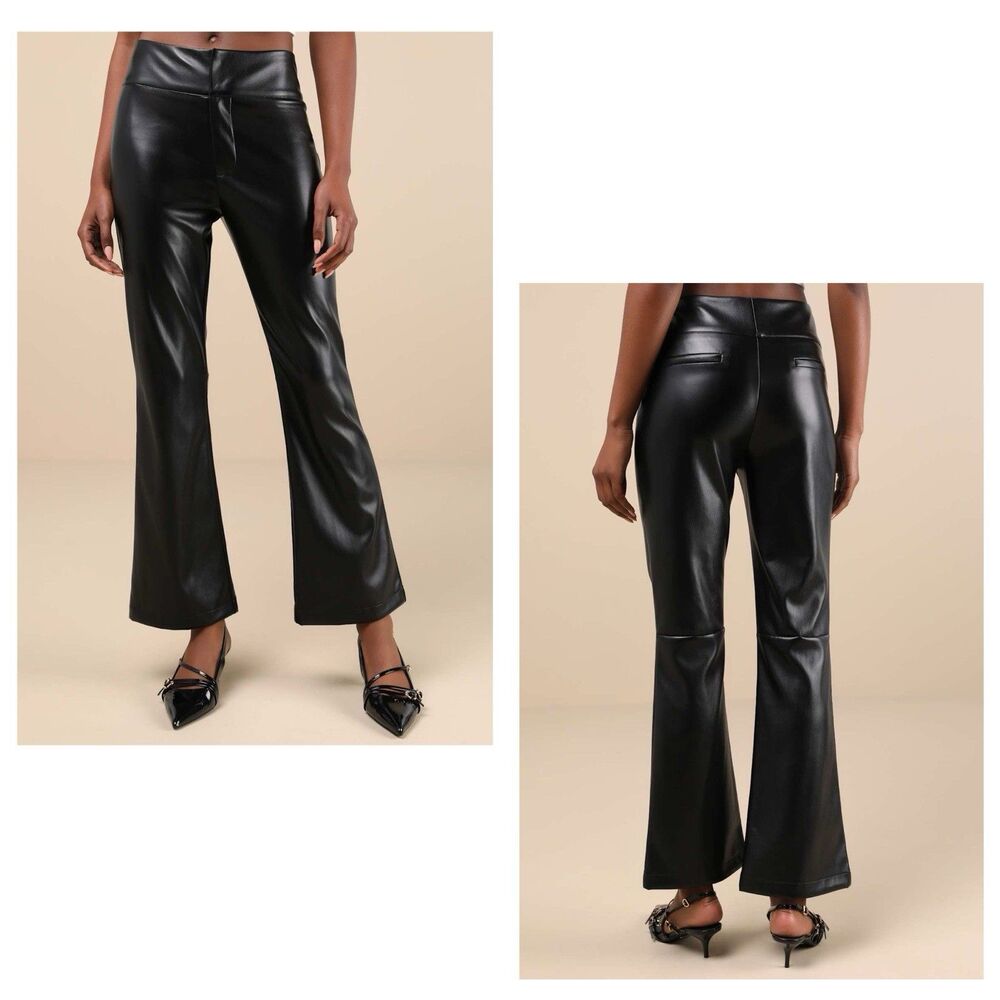 Lulus City Status Pants Black Vegan Leather Hi Rise Bootcut Size XS NWT